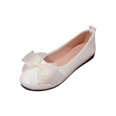 Imagem de Sapato feminino fashion casual primavera verão laço bico redondo sem cadarço respirável boca rasa sapatos rasos, Branco, 39