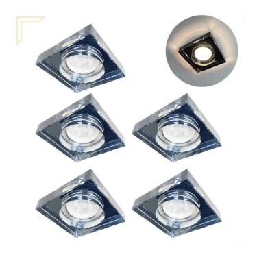 Imagem de 5 Spot De Cristal Embutir Quadrado Fume Mr16 Dicroica Alz86