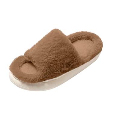 Imagem de Sandálias rasteiras femininas para uso interno, outono, inverno, casual, casa, Caqui, 35