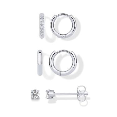 Imagem de PAVOI Conjunto de brincos banhados a ouro 14K e argola de pressão à prova d'água, 12mm, Ouro branco, Zircônia cúbica