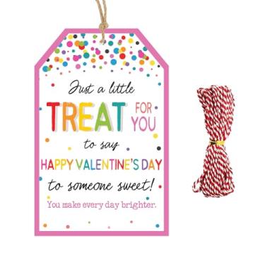 Imagem de 50 etiquetas de presente de dia dos namorados com cordas, etiquetas de presente coloridas de confetes de 8 x 5 cm para sala de aula infantil, sacos de doces, caixas de petiscos, artesanato DIY