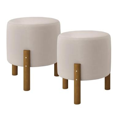 Imagem de Puff Banqueta Redondo Decorativo Pés Em Madeira(Areia Suede)