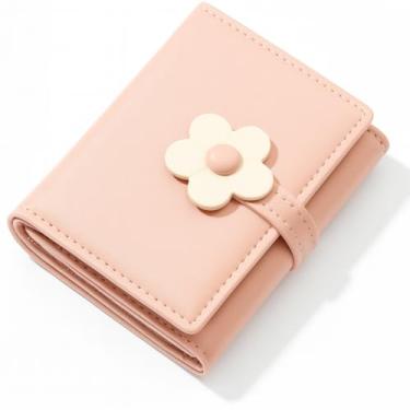 Imagem de Carteira Feminina Rosa com detalhe de Flor – Mini Tri-Fold, RFID Blocking, Porta Cartões + Porta Identificação de Coração, Leve para Viagens e Uso Diário