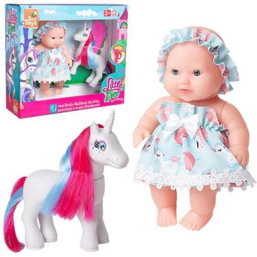 Imagem de Boneca Little Bee e Unicórnio Cabelos Coloridos Para Pentear - Nig Bri