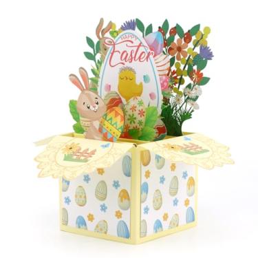 Imagem de Cartão Páscoa Pop-Up, Cartões Cumprimento Páscoa 3D Fofos Coelho com Envelope Design Vintage para Festa Primavera Meninas Meninos Crianças Família Amigos Presente Pop-Up