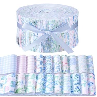 Imagem de Remagr 100 peças de tiras de tecido de algodão floral de verão azul rosa hortênsia feixes de tecido floral estampado de férias colcha de pano de costura colcha DIY artesanato artesanal suprimentos