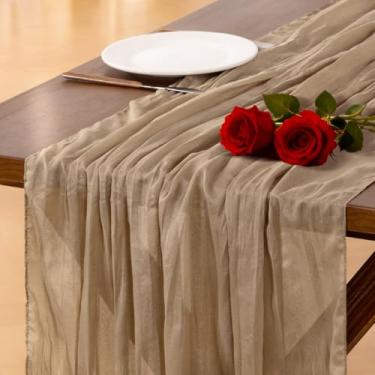 Imagem de Caminho de mesa Socomi de morim, estilo boho rústico, 3 m, para decoração de casa, festa de casamento, chá de bebê, aniversário, datas comemorativas, marrom nude