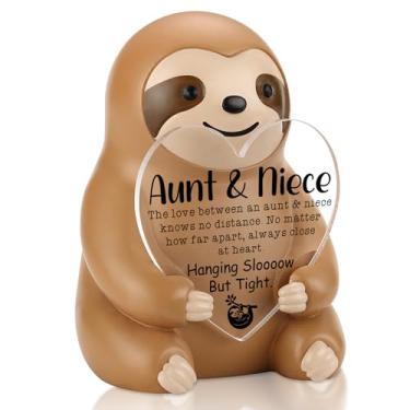 Imagem de CINRLLA Estatueta de preguiça de tia e sobrinha, presente de apreciação familiar para meninas, decoração de mesa fofa para celebrar vínculo sem distância, aniversário de tia para sobrinha ou sobrinha