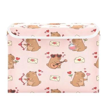 Imagem de Wassud Cestos de armazenamento dobráveis com tampas, capivaras de música, cestos organizadores de tecido dobrável para armário, decoração sazonal de casa 40 x 30 x 30 cm