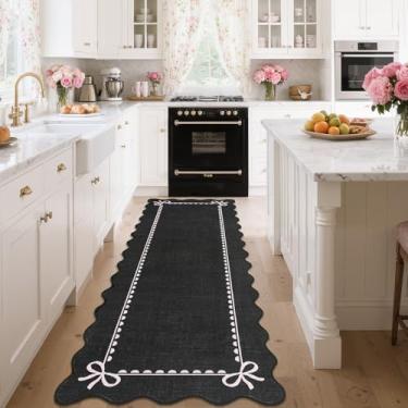 Imagem de GarveeHome Tapete de laço recortado para sala de estar, tapete preto sólido para dormitório, tapete de corredor lavável, 6 x 20 cm, macio, antiderrapante, para decoração de quarto de bebê, corredor