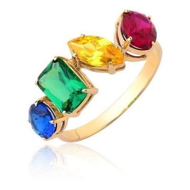 Imagem de Anel Pedras Coloridas Esmeralda Rubi Safira Ouro 10k Ar501 - MAEHLER A
