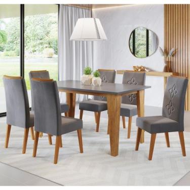 Imagem de Mesa de Jantar Retangular Joey C/6 Cad Flora em Madeira Maciça Mel/Cin