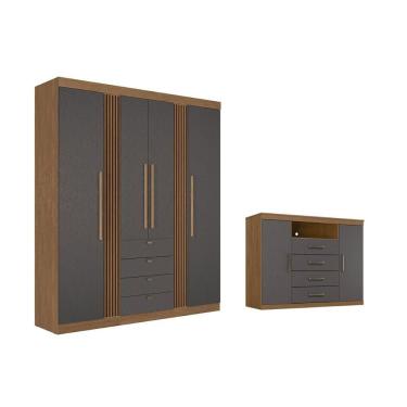 Imagem de Guarda Roupa +1cômoda Qc296 Jatobá/grafite - Santos Andirá