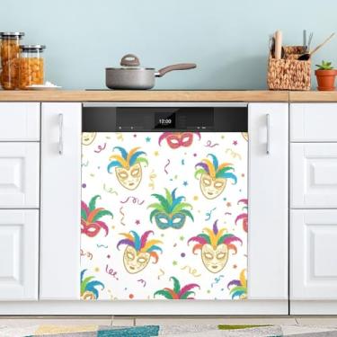 Imagem de ATTX Máscara Mardi Gras capa magnética para lava-louças | Adesivo decorativo de eletrodomésticos de 58 x 66 cm para armários domésticos e eletrodomésticos (199)