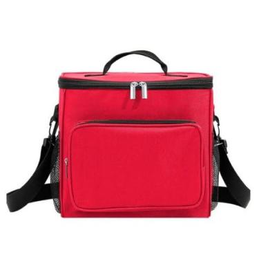 Imagem de Bolsa Térmica Grande com Duas Camadas para Marmita Academia Trabalho Viagem com Isolamento Térmico e Compartimentos para Lanches e Utensílios (Vermelho)