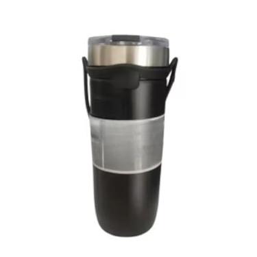 Imagem de Garrafa térmica de aço inoxidável com parede dupla e isolamento a vácuo, 550 ml, com tampa e alça.(preto)