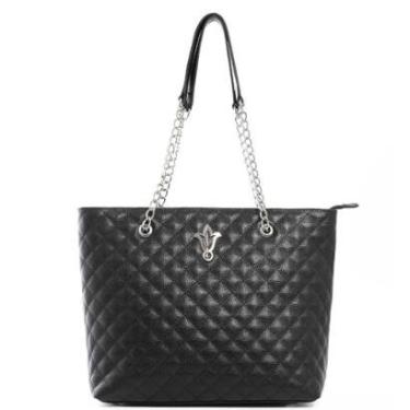 Imagem de Bolsa Feminina Leopoldine Preta em Couro Legítimo Matelassê Alça Corrente e Fecho em Zíper-Feminino