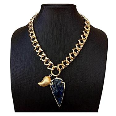 Imagem de DWBPGVUN Colar gargantilha feminino banhado a ouro com pingente de flecha azul