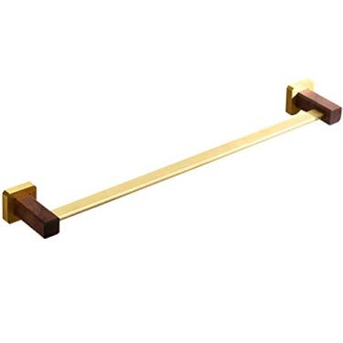 Imagem de Prateleiras flutuantes barra de toalha de madeira maciça, prateleiras de parede de banheiro, prateleira flutuante dourada, decoração de parede de estilo leve de luxo, rolamento de carga 8 kg (cor