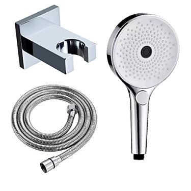 Imagem de Conjunto de chuveiro de mão, chuveiro redondo, 3 modos de pulverização, economia de água, base de chuveiro abs preta (cor: base de chuveiro de cobre preto) (base de chuveiro de cobre cromado)