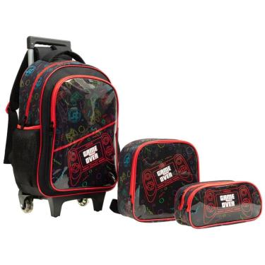 Imagem de Kit Mochila Rodinhas Gamer Over Lancheira Escolar Estojo Video Game Yepp-Masculino