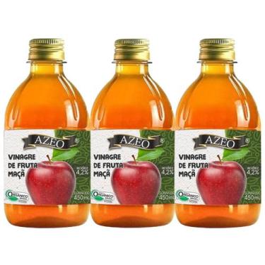 Imagem de Kit 3x Vinagre de Fruta Maçã Orgânico com Selo 450ml Azeo