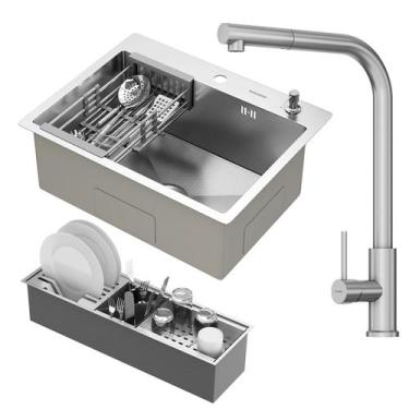 Imagem de Kit Cuba Quebec 60cm Aço Inox 304 com Calha Organizadora Aço Inox e To