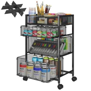 Imagem de Carrinho utilitário de 4 camadas com 3 gavetas, organizador de artesanato e armazenamento com divisor DIY, suprimentos de arte com rodas giratórias, armazenamento multifuncional para sala de aula