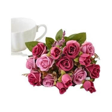 Imagem de Buquê De Rosas De Seda Com 5 Ramos E 15 Cabeças, Flores Artificiais Pa