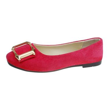 Imagem de Tênis feminino casual cor doce com fivela decorativa e bico quadrado tamanho grande para trabalho e dia a dia, Rosa choque, 34