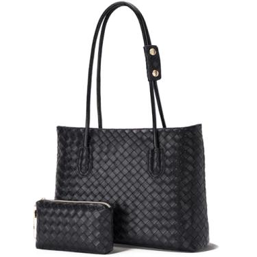 Imagem de Toptime Sacolas de tecido para mulheres, bolsa de ombro de couro vegano com zíper e bolsa combinando, bolsa feminina de grande capacidade, design de forro de veludo, bolsa de fim de semana para