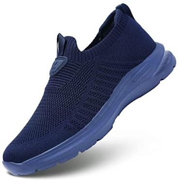 Imagem de Tênis de caminhada masculino, leve, malha respiratória, tênis de corrida, sem cadarço, moderno, confortável, academia, treino, Zapatos de Hombre, Azul, 41