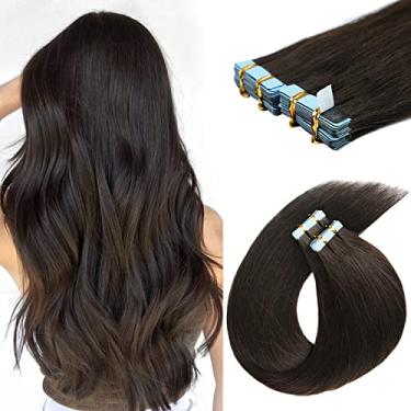 Imagem de Extensões de cabelo humano com fita adesiva de 55,88 cm, fita reta invisível para mulheres, 20 peças/50 g, trama de pele sem costura, nº 2, fita de extensão de cabelo castanho escuro real em cabelo