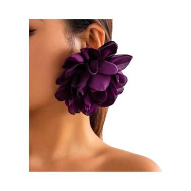 Imagem de Brincos Elegantes De Cetim Com Flor Grande Para Mulheres, Joias Vintag