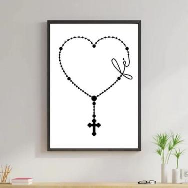 Imagem de Quadro Decorativo Terço Coração Fé 45X34 C/Vidro - Preta
