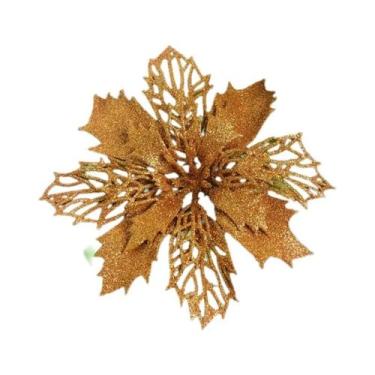 Imagem de Flores Artificiais De Natal Com Glitter 11/16cm 5 Peças Decoração Para