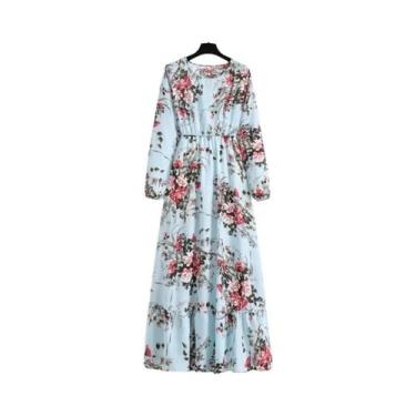 Imagem de Vestido Maxi Floral Feminino Para Primavera E Verão, Casual, Manga Lon