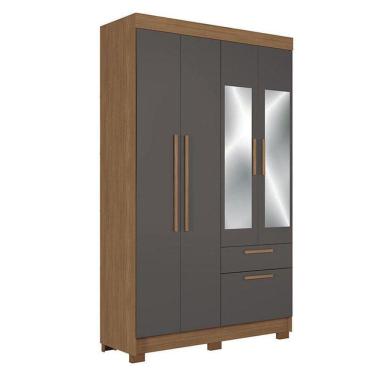 Imagem de Guarda Roupa Solteiro 4 Portas Londrina Com Espelho Jatobá Grafite - Santos Andirá