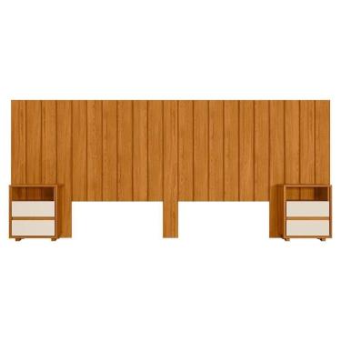 Imagem de Cabeceira Extensivel Com 2 Mesas Laterais Mdf Frida 315 Cm Cinamomo Off White Madetec
