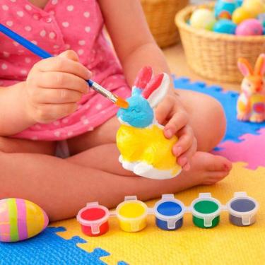 Imagem de Coelho Páscoa Para Colorir Pintar Com Pincel Tinta Kit 80pçs