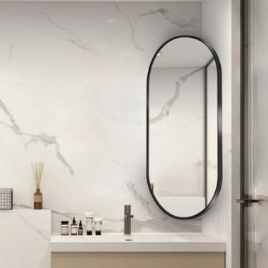 Imagem de Espelho de canto giratório, espelho oval para banheiro com moldura de metal, à prova de explosão HD, suporte giratório ajustável, ideal para instalação de canto com economia de espaço, maquiagem e