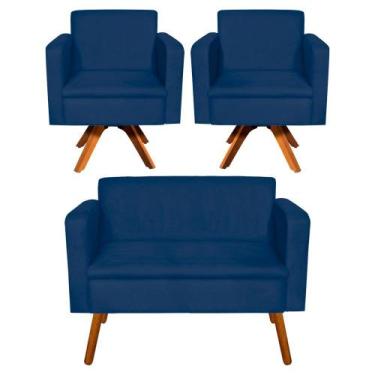 Imagem de Kit 01 Namoradeira e 02 Poltronas Giratória Emília Suede Base Madeira 