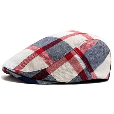 Imagem de Boina Xadrez Multicor Masculina E Feminina Viseira De Sol Casual Chapéu Liso Moda Vintage Vermelho