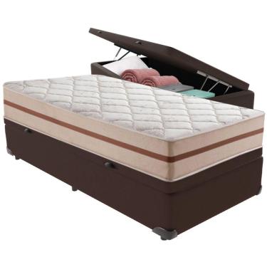 Imagem de Cama Box Baú Marrom E Colchão Classic 26 Cm Molas Ensacadas Solteiro Anjos