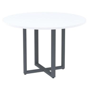 Imagem de Mesa De Reunião Redonda P25 Pandin 110 Cm (largura) Tampo Mdp Branco Pé Aço Tubular Grafito