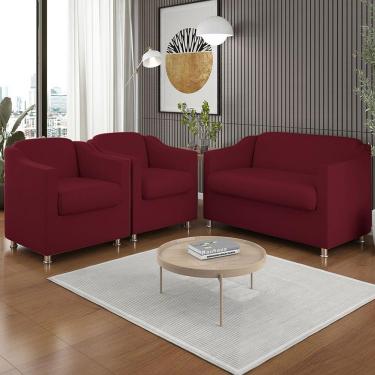 Imagem de Kit 02 Poltronas Reforçada Clinica + Namoradeira Suede Tilla Cor:marsala