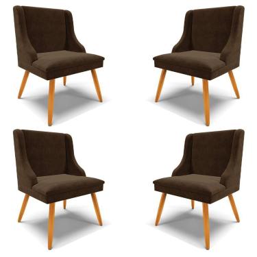 Imagem de Kit 4 Cadeiras Decorativas Sala De Jantar Pés Palito De Madeira Firenze Suede Marrom/natural G19