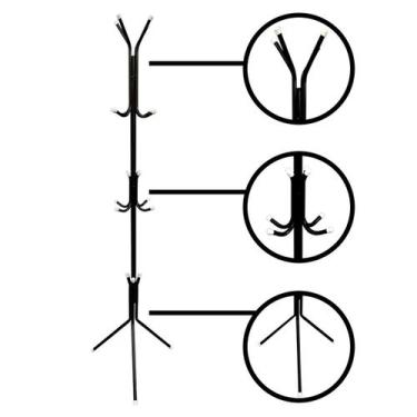 Imagem de Cabideiro Mancebo de Roupa Com 12 Ganchos Tubo de Aço Preto - Balaio C