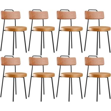 Imagem de Kit 08 Cadeiras Decorativas Estofada Para Sala Jantar Barcelona L02 Couríssimo Camel Whisky - Lyam