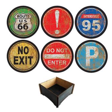 Imagem de Kit 6 Bolachas Porta Copos Redondos Placas De Trânsito